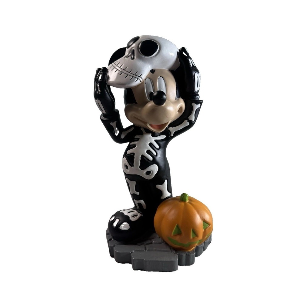 Disney Mickey Mouse Halloween Skeleton Figurine with Skull Mask and Pumpkin